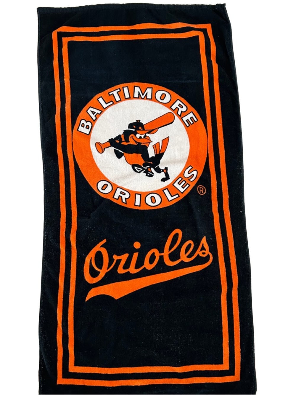 Vintage Baltimore Orioles Beach Towel from the 1970s or 1980s